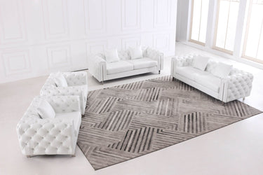 Elegant Modern Chesterfield Sofa Set - Luxury White Leather with Plush Cushions & Gold Legs - UK Luxury Furniture